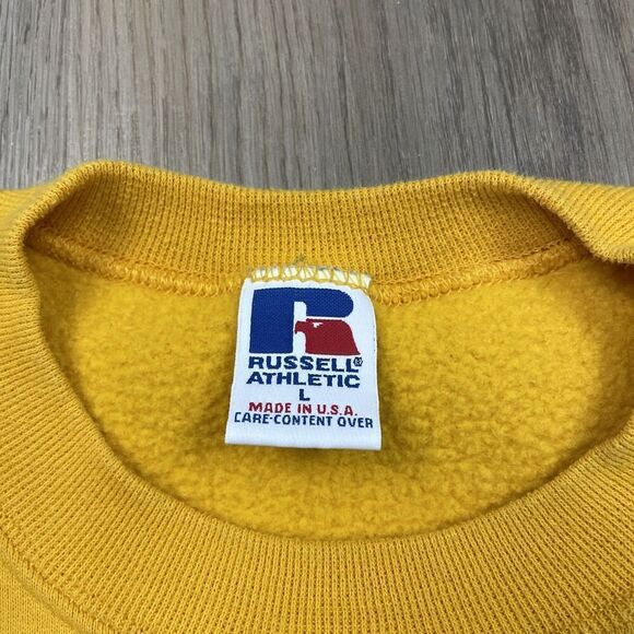 Vintage Russell Athletic Sweatshirt Mens Large Yellow Crewneck Pullover USA 90s - Picture 7 of 14